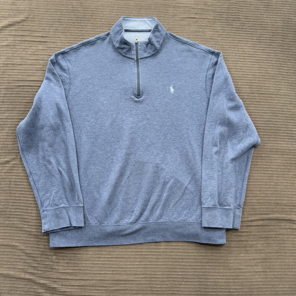 Polo Ralph Lauren 1/4 Zip Pullover Men 2XL Blue Cotton Long Sleeve Preppy.